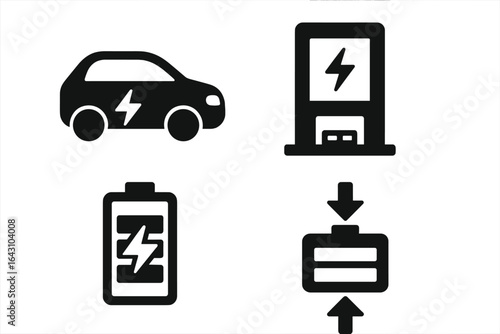 Symbols representing electric vehicles and charging stations showcasing sustainable transportation options and energy efficiency