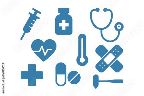 Medical symbols and icons representing healthcare and wellness essentials for health professionals and patients