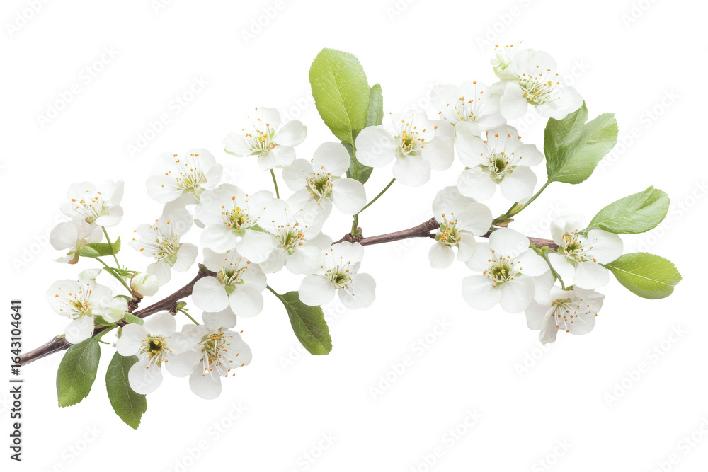 Obraz premium Delicate white cherry blossom branch isolated on transparent background. Cherry blossom branch isolated on white background.