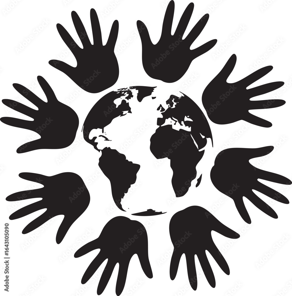 Fototapeta premium Hands Around Earth Silhouette Vector: Unity, Global Community, and Support