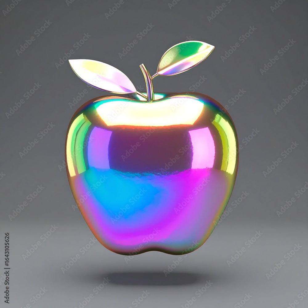 Obraz premium Iridescent apple, 3D render, metallic sheen, subtle shadow