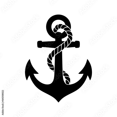 Classic black anchor with thick rope illustration