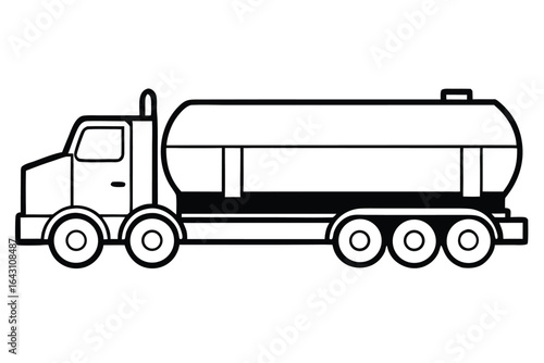 Black outline of a simple fuel truck travels across the white background vector