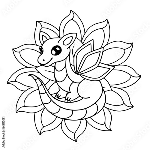 Fantasy Dragon Flying with Balloons Coloring