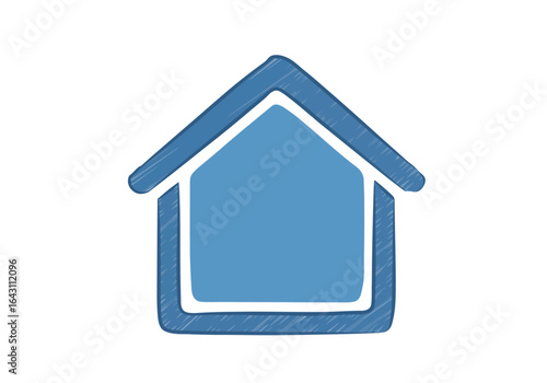 Hand-drawn Blue House Icon Simple Home Symbol.