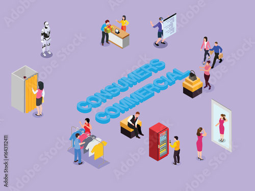 Consumers and Commercial Retail 3d flat vector illustrations