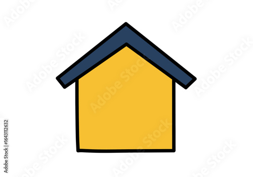 Simple Cartoon House Icon: Yellow Walls Dark Blue Roof.