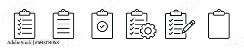 Clipboard thin line icon set. Document, file, task minimal editable stroke icons