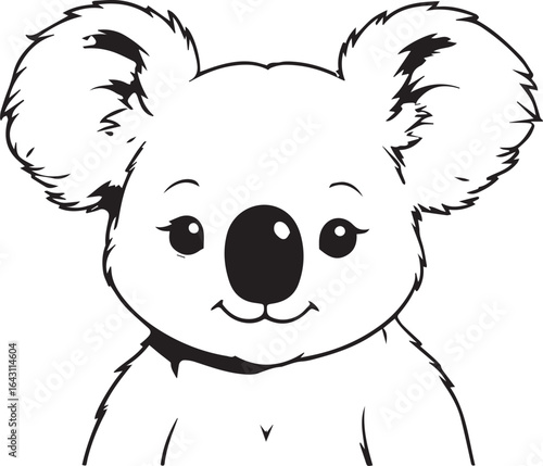 Koala's Close-up: A charming monochrome illustration of a koala, focusing on its adorable features and cuddly essence.