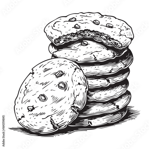 Vector Illustration of a Stack of Delicious Chocolate Chip Cookies on Clear Backdrop