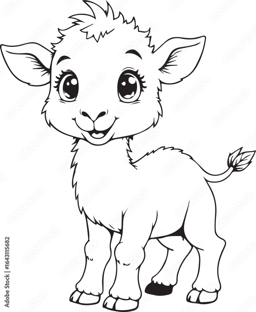 Obraz premium Smiling Llama Illustration: A charming black and white illustration of a smiling baby llama, capturing the gentle innocence of the animal's expression.