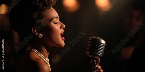 The soulful singer captivating the audience with a vintage microphone.