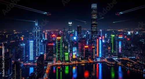 Wallpaper Mural Futuristic metropolis reflecting vibrant illuminations in a captivating urban landscape Torontodigital.ca