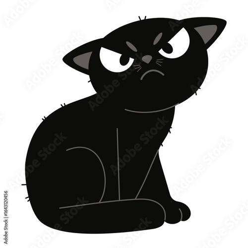Angry black cat. Funny Pet. Vector illustration. Not AI