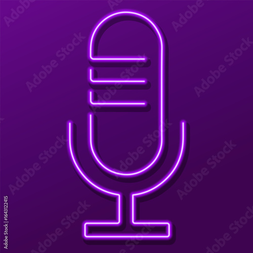 microphone neon sign, colorful modern design trends on black background. Vector illustration.