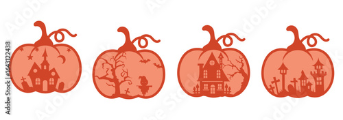 Halloween pumpkin, horor houses, vector