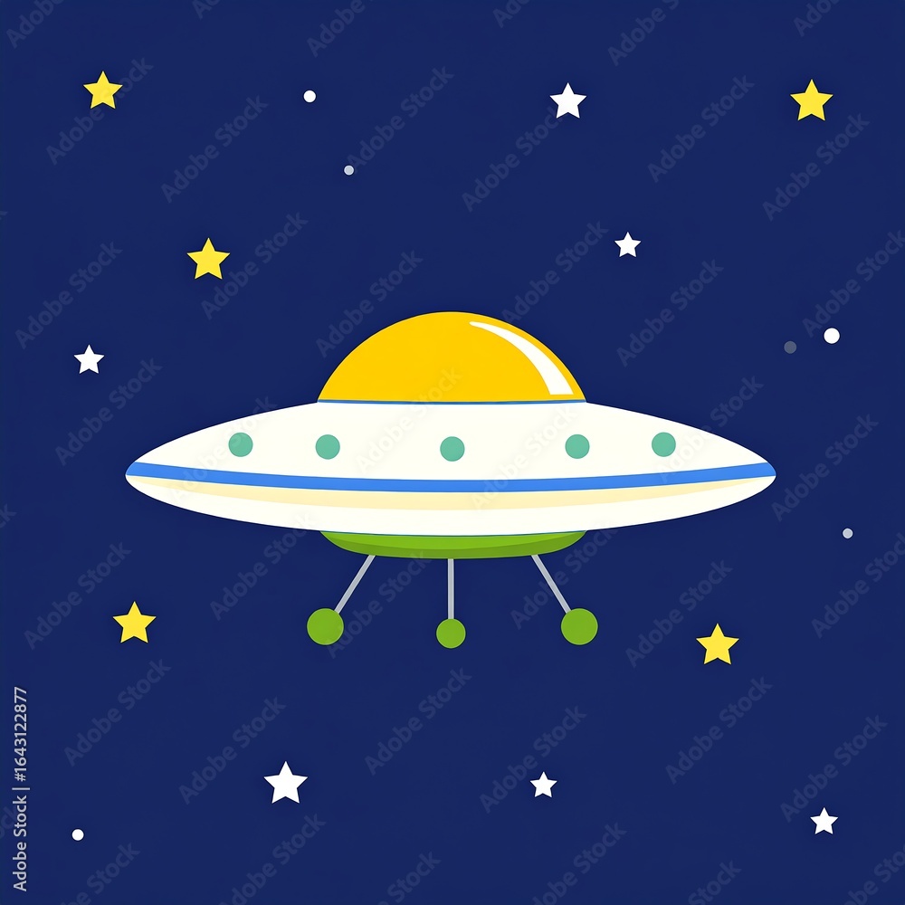 Obraz premium Simple cartoon UFO against a dark blue starry night sky