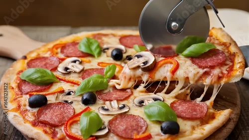 Wallpaper Mural Pizza Being Sliced with Cutter Torontodigital.ca