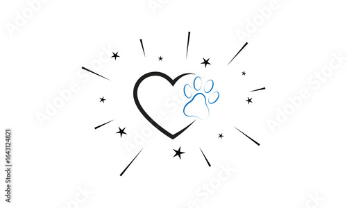 Cute paw print vector set featuring black, white, and heart-shaped designs. Perfect for pet-themed logos, t-shirt prints, stickers, greeting cards, and animal rescue branding. Ideal for cat, dog.