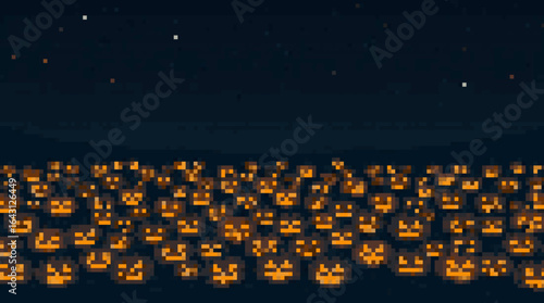 A Sea of Pixelated Halloween Pumpkins Under a Starry Sky