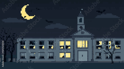 Haunted School at Night with Creepy Atmosphere