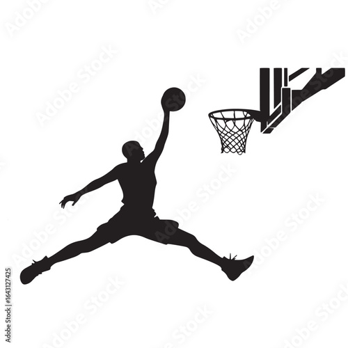 basketball player in action, isolated on white background, vector illustration.