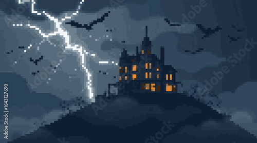 Mysterious Haunted Mansion on a Stormy Night