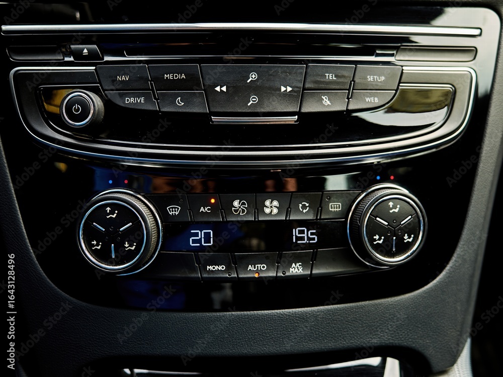 Fototapeta premium Car radio with buttons for music, climate control, and other features