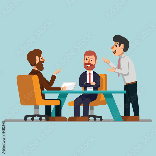 Group of business people engaged in a lively discussion and brainstorming session.