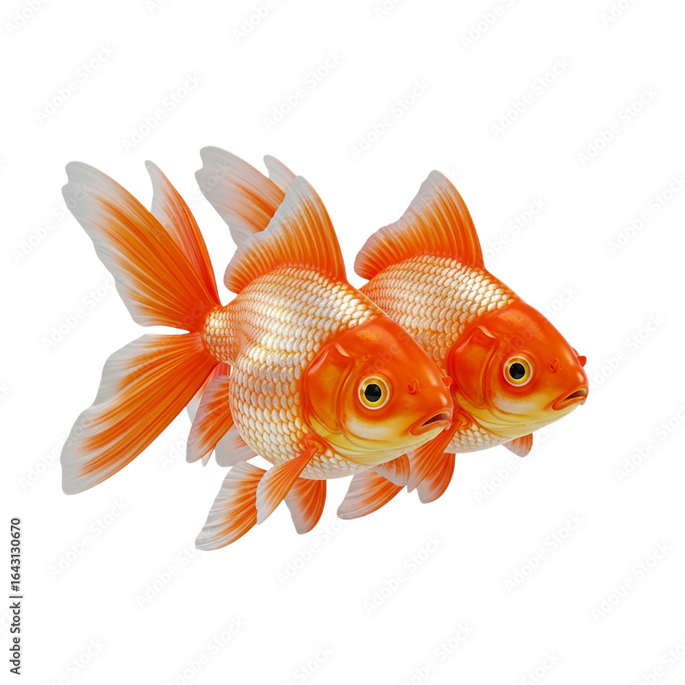 Fototapeta premium Beautiful goldfish swimming, vibrant orange white ornamental fish for aquarium pets aquatic life and decorative water habitat themes 