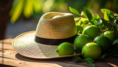 straw hat on a green background