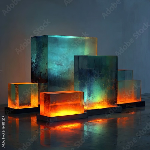 Abstract, glowing, translucent cubes