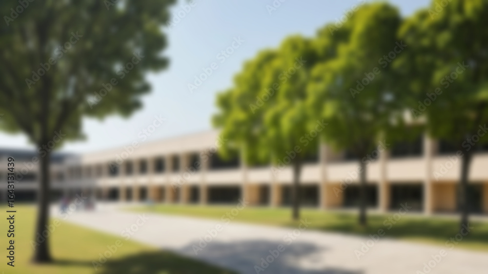 blurry photo of a modern school building with lots of trees around, bright atmosphere without any people, blurry school wallpaper. blurry photo of a modern school building with lots of trees around, bright atmosphere without any people, blurry school wallpaper.