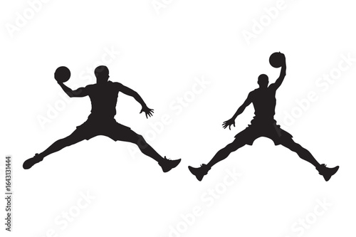 Black silhouettes of basketball players on white background. Vector illustration.