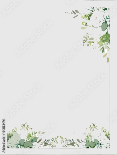 Elegant wedding invitation background with soft white space in the center, decorated with watercolor-style floral arrangements