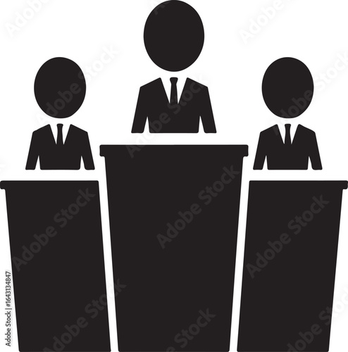 Panel Discussion Featuring Three Speakers at Podiums Ready to Answer Questions in Front of a Crowd of People