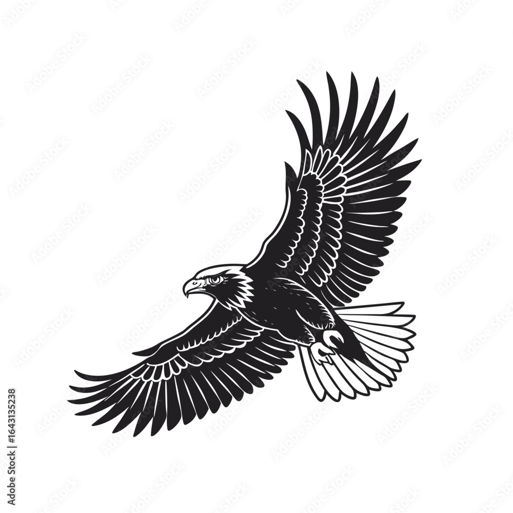 Obraz premium Black Eagle Flying Silhouette Vector Illustration