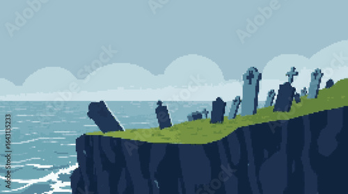 Eerie Cemetery Overlooking the Ocean at Dusk