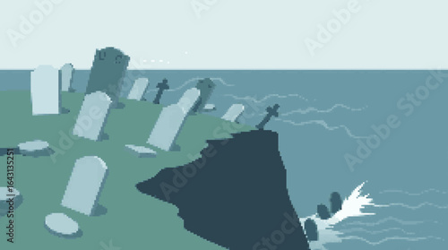 Graveyard by the Sea on a Coastal Cliff