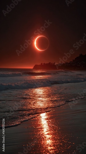 Ring of fire eclipse over the ocean