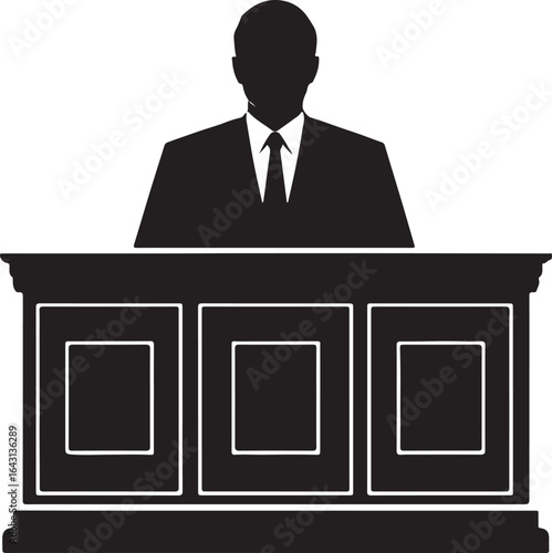 Silhouette of a Judge Behind a Wooden Bench The Symbol of Judiciary Justice and Legal Decisions in Courtroom Scenarios