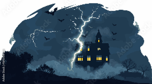 Eerie Haunted Mansion Under Stormy Night Sky