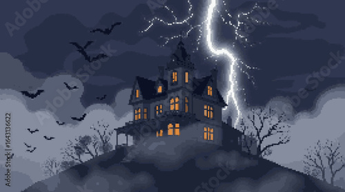 Eerie Haunted House in Stormy Night