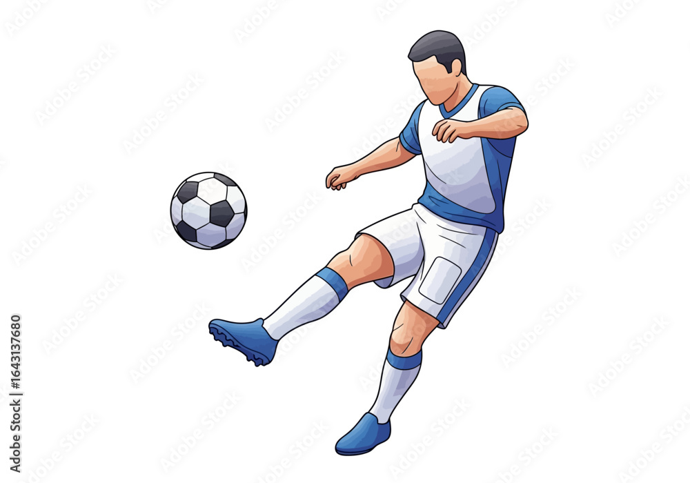 Football player kicking a soccer ball in a striking pose, captured in a dynamic illustration. Football player kicking a soccer ball in a striking pose, captured in a dynamic illustration.