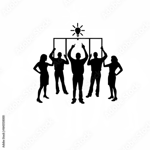 Diverse team of entrepreneurs collaborating on innovation silhouette isolated on white background