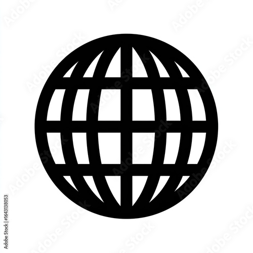 Simple black globe icon with gridded lines
