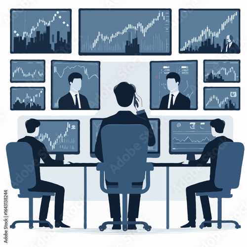 Vector illustration of an investment banker analyzing 