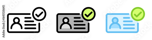 ID check icon. Age verification, line and fill icon. Outline, filled, and color versions. Vector illustration with editable stroke. Isolated on transparent background.