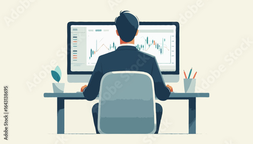 Vector illustration of an investment banker analyzing 