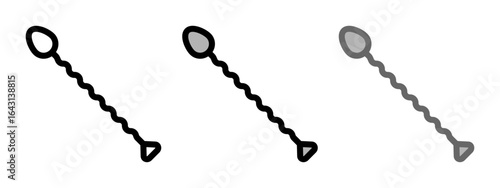 Cocktail mixing spoon icon. Bar spoon, line and fill icon. Outline, filled, and color versions. Vector illustration with editable stroke. Isolated on transparent background.